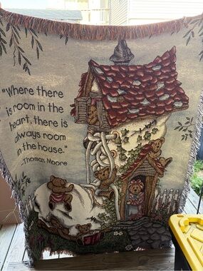 Vintage Boyd’s Bear Whimsical Bear Cottage Woven Throw Blanket - Multicolor